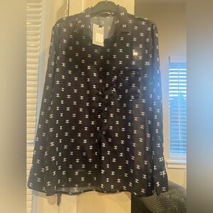 Black Logo-Print Button-Up Blouse
